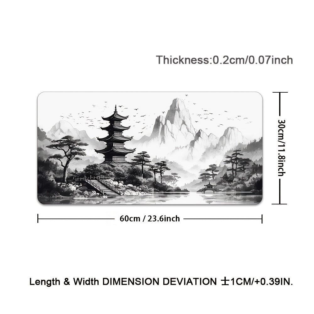 Chinese Ink Landscape Gaming Mouse Pad - Black White Art