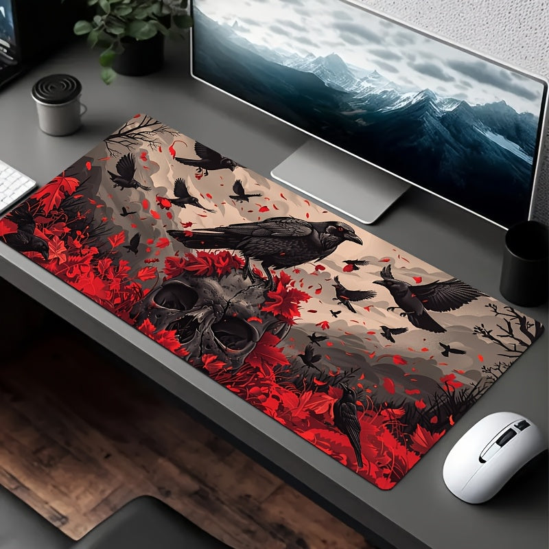 Tapis de souris gaming crâne gothique - Grand tapis de bureau étendu