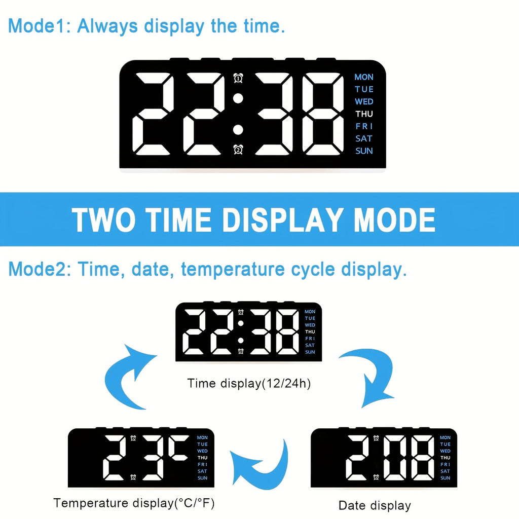 LED Digital Alarm Clock - Ambient Light USB Powered
