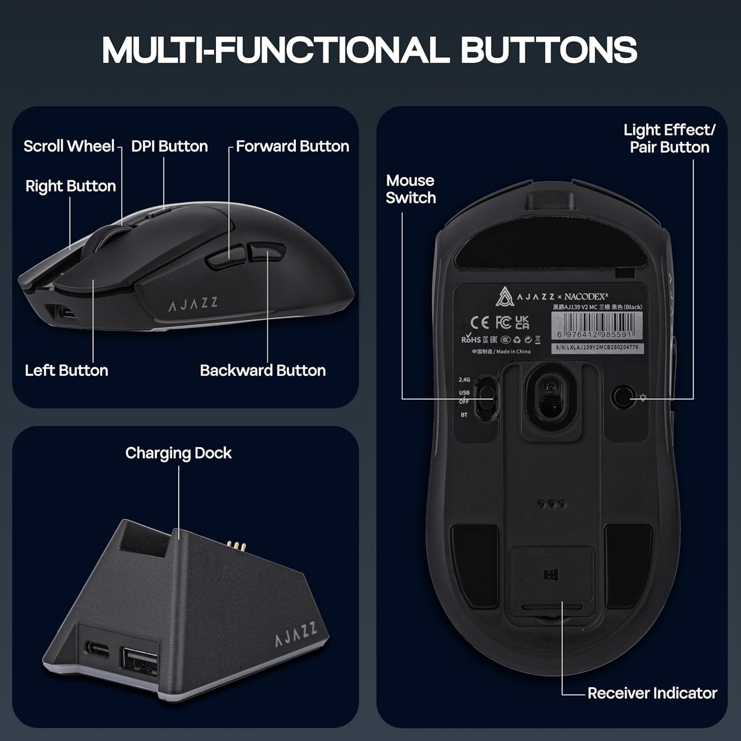 Souris gaming AJAZZ AJ139 V2 avec station de charge RGB