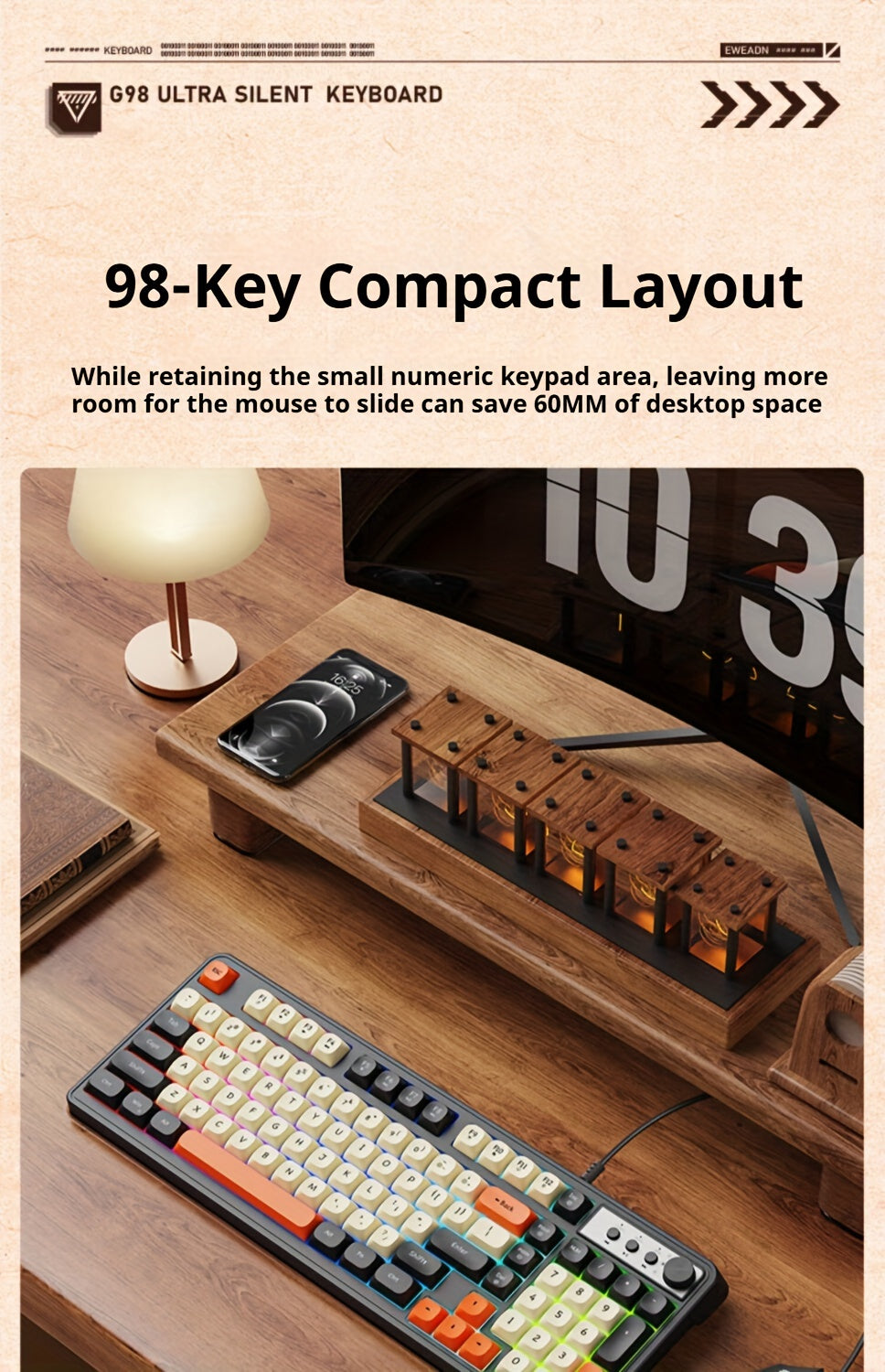 Clavier de jeu EWEADN 98 touches - Rétroéclairage arc-en-ciel