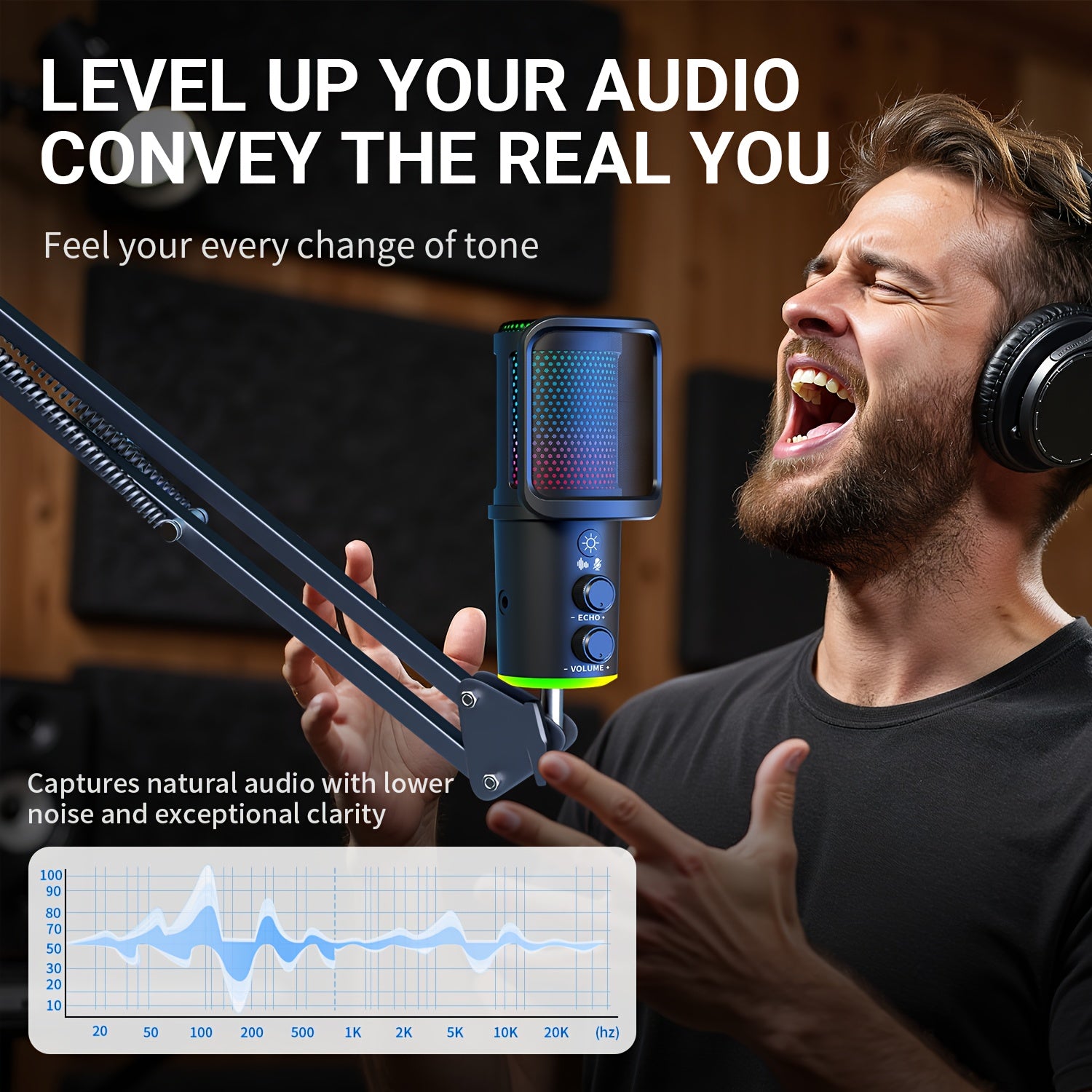 RIKSOIN - Microphone USB RVB avec bras rétractable