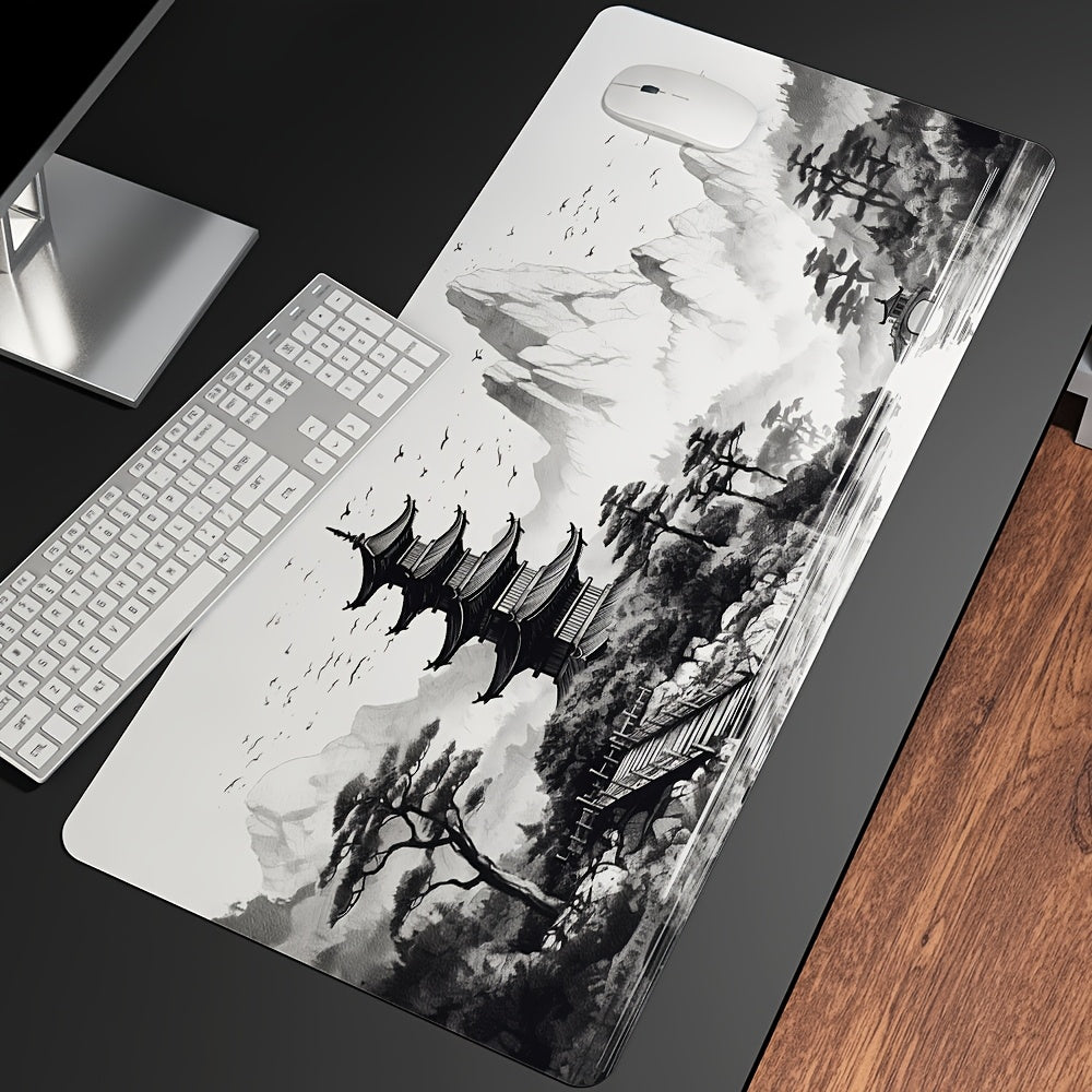 Chinese Ink Landscape Gaming Mouse Pad - Black White Art