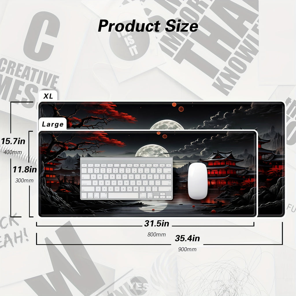 Tapis de souris gaming Japanese Moon Riverside - Noir et rouge XXL