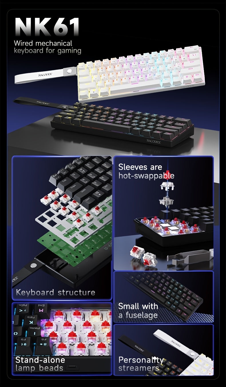 Clavier mécanique AJAZZ NK61 - Touches interchangeables à chaud (rouge)