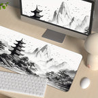 Tapis de souris gaming paysage à l'encre chinoise - Art noir et blanc