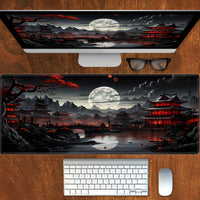 Tapis de souris gaming Japanese Moon Riverside - Noir et rouge XXL