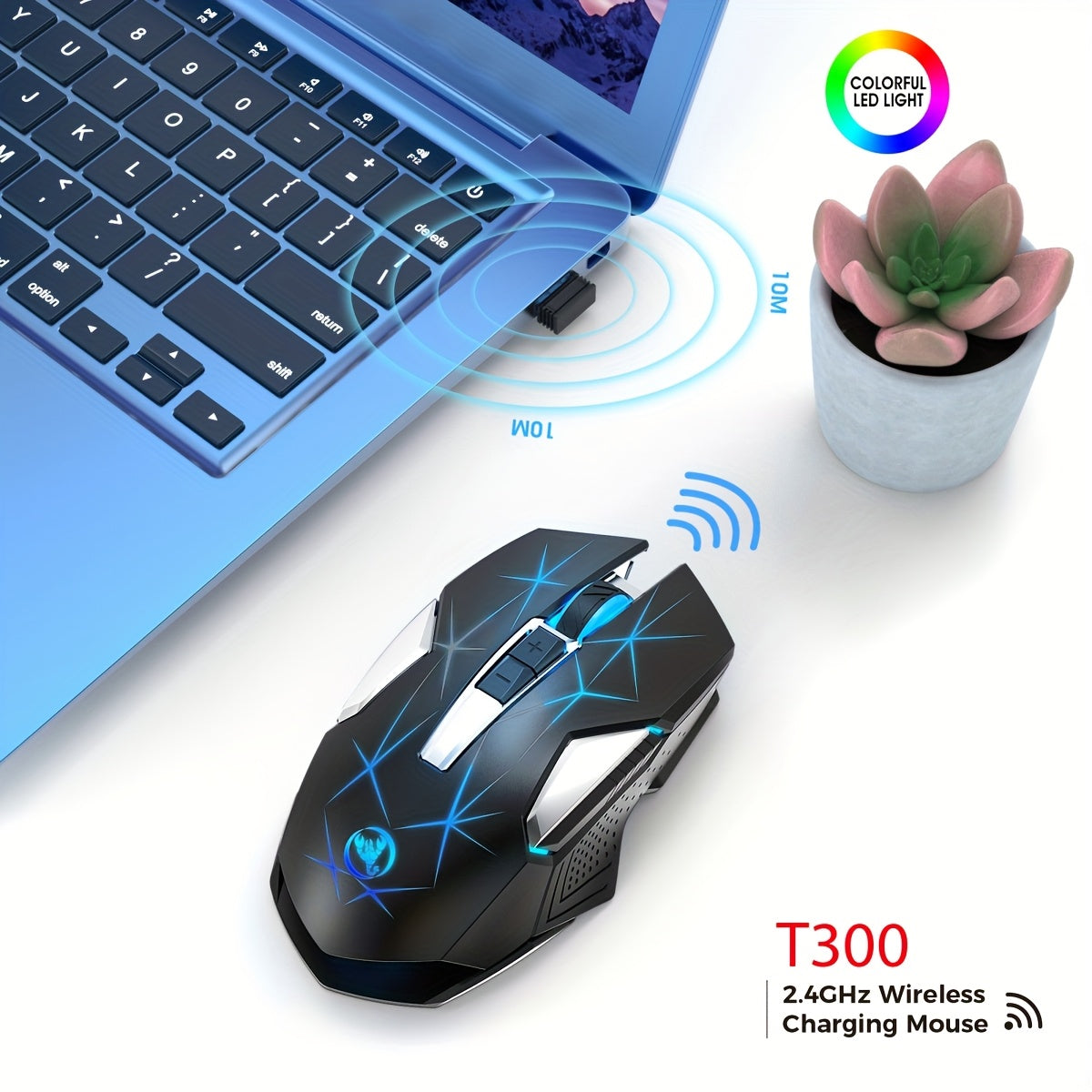 HXSJ T300 Wireless Mouse - 7 Buttons RGB