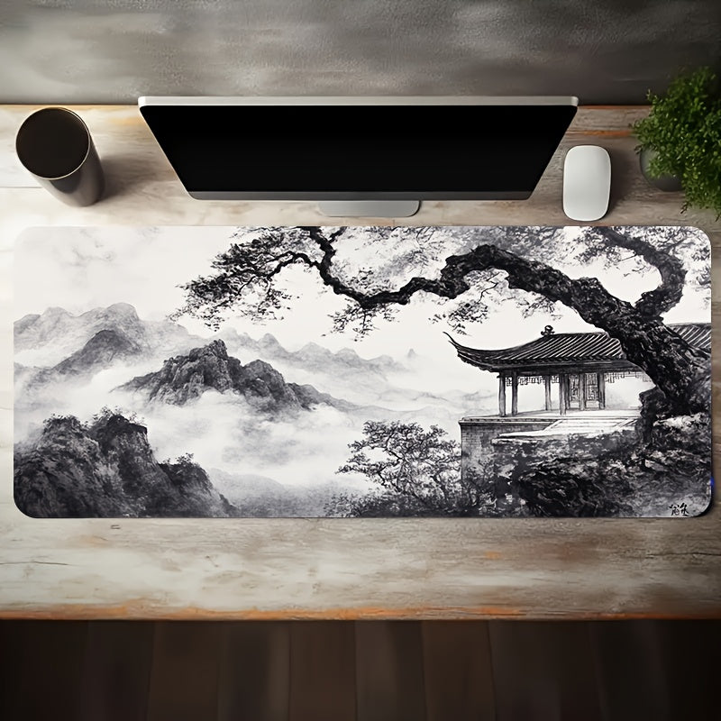 Chinese Ink Wash Gaming Mouse Pad - Ancient Pavilion Art