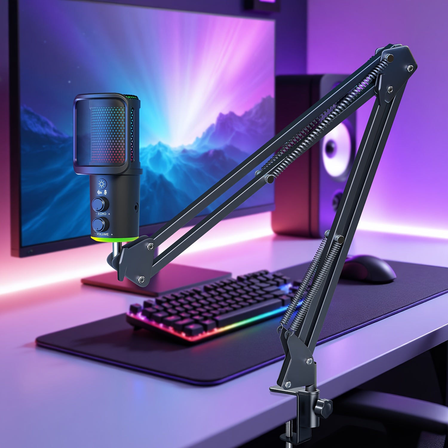 RIKSOIN - Microphone USB RVB avec bras rétractable