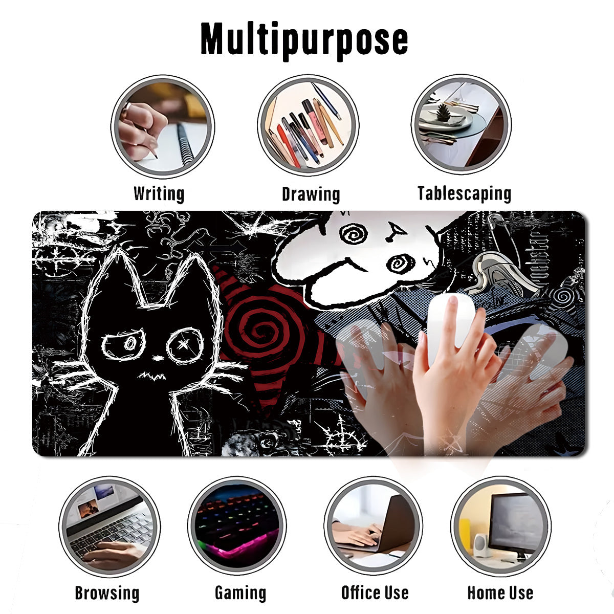 Tapis de souris gaming chat anime gothique - Crâne punk étendu