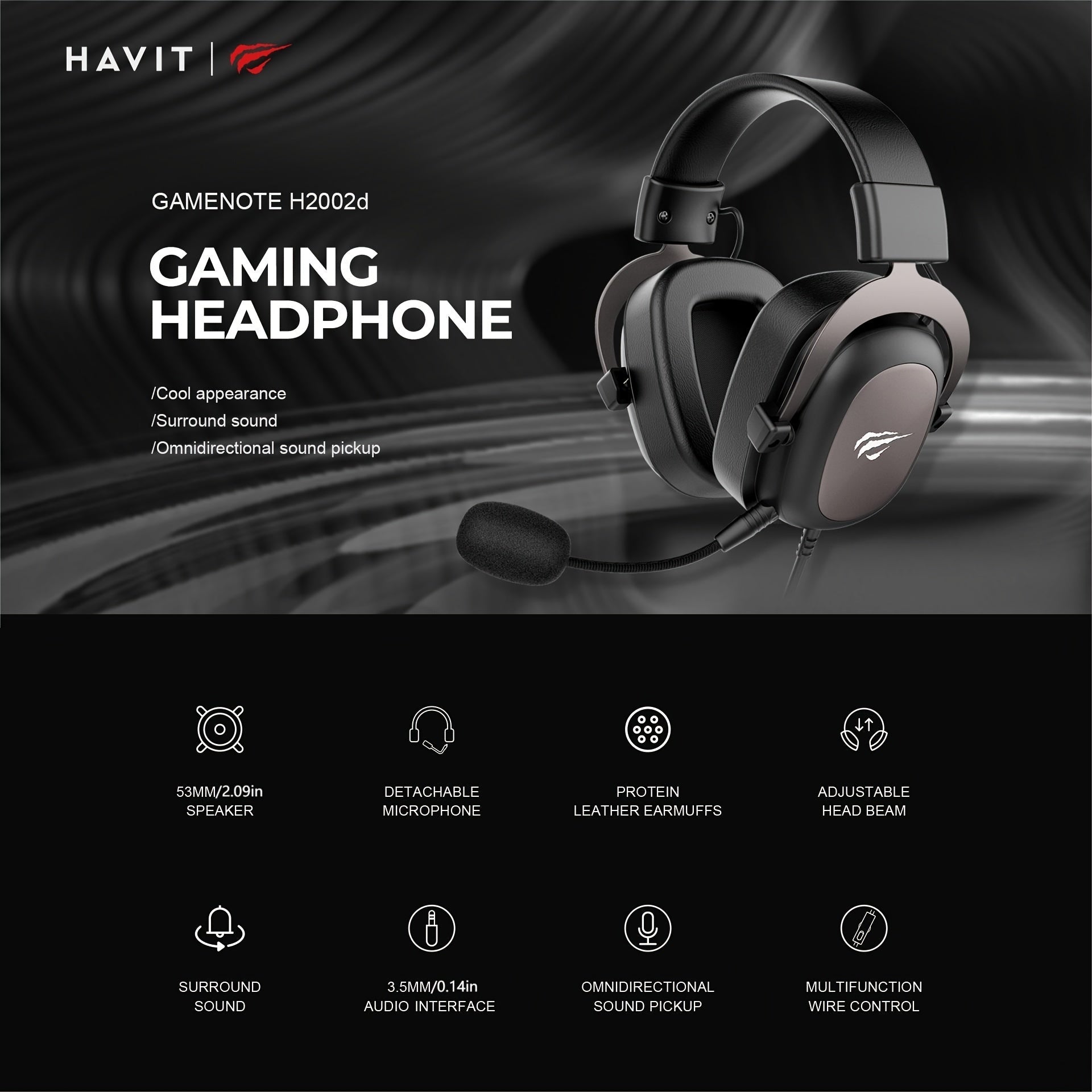 HAVIT Gaming Headset 53mm - Leather Surround Sound