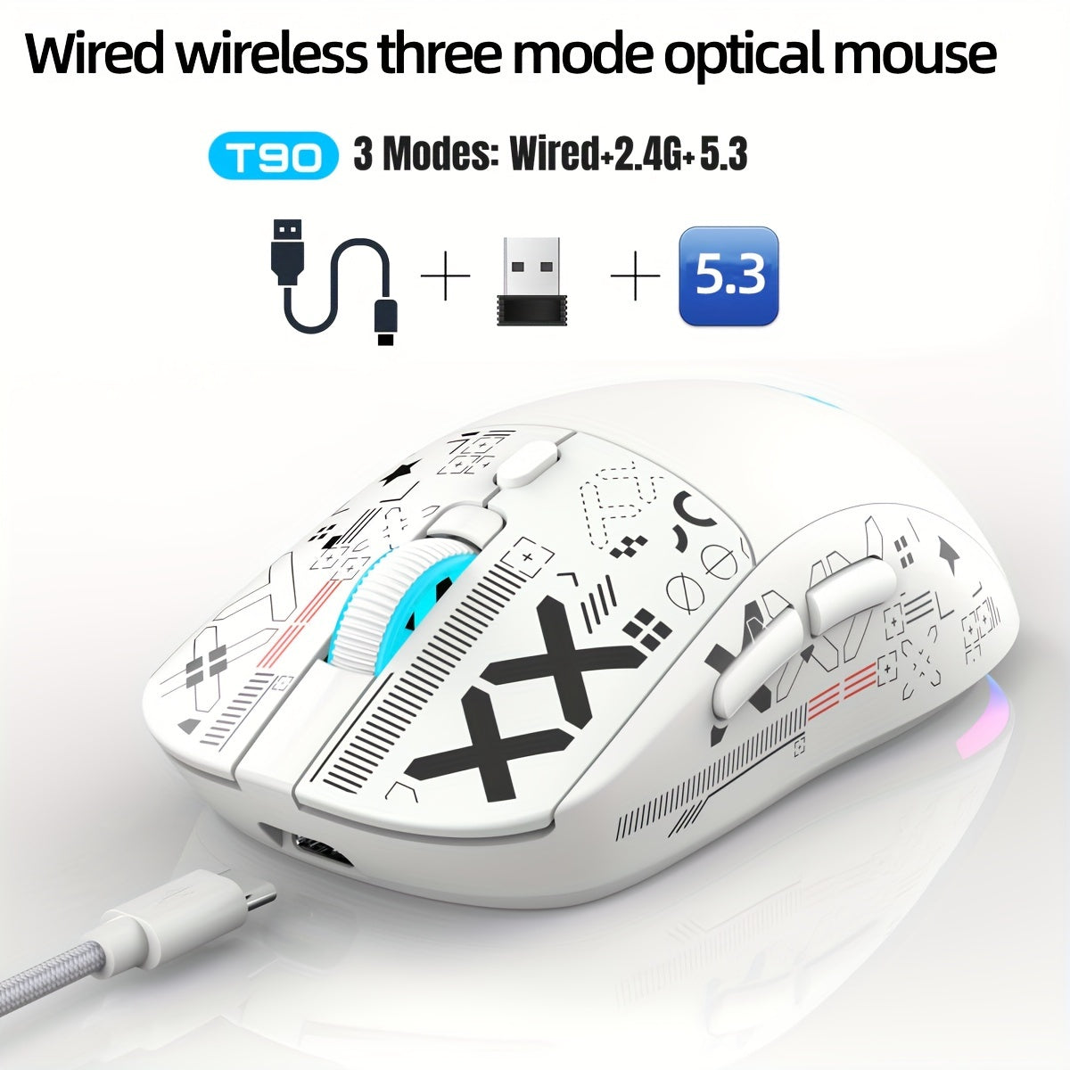 Souris de jeu sans fil RGB HXSJ